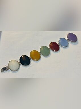 925 LARGE Colorful Sterling Silver Oval Jade bracelet
